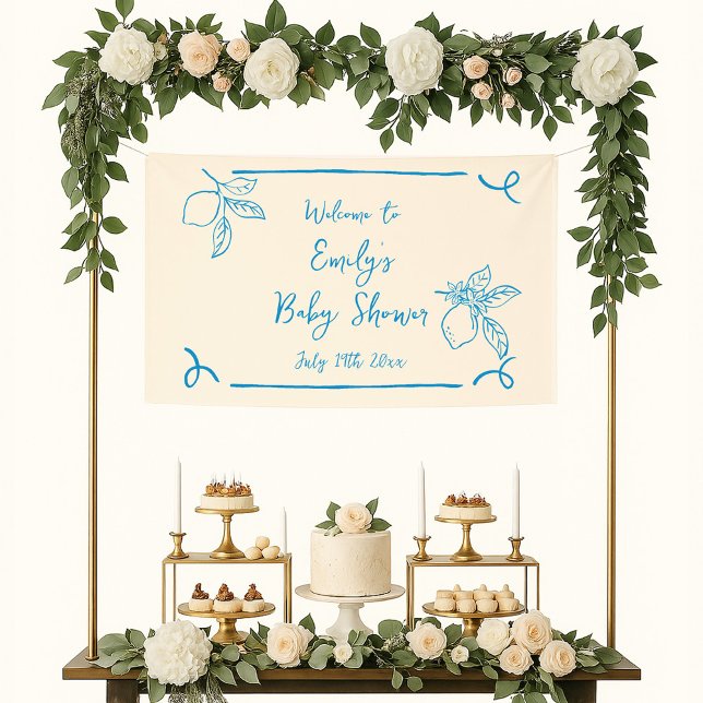 Lona Bienvenida Baby Shower Hand Drawn Lemon (Subido por el creador)