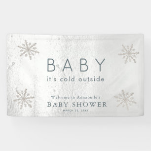 Lona Bienvenida Baby Shower Silver Snowflakes White Sno