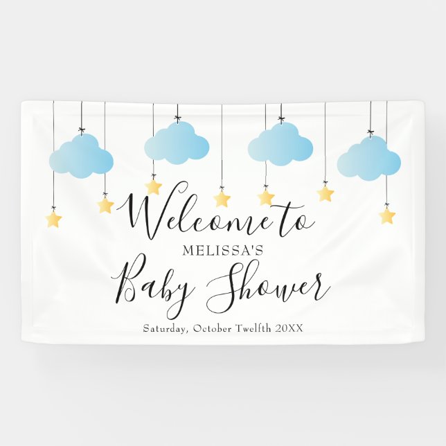 Lona Bienvenida Baby Shower Twinkle Twinkle Blue Boy (Horizontal)