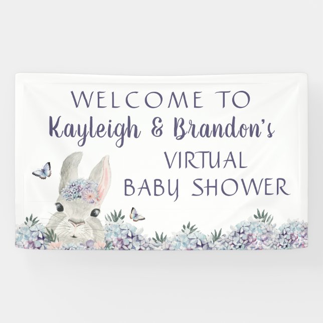 Lona Bienvenida Baby Shower virtual de Conejo de Agua C (Horizontal)