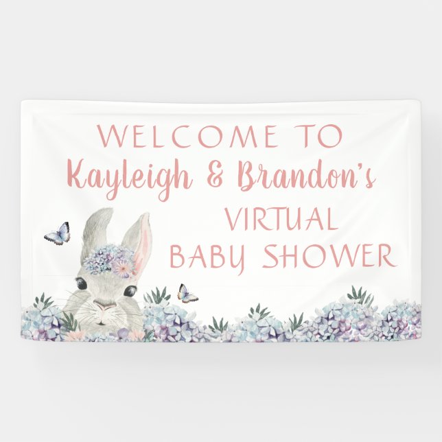 Lona Bienvenida Baby Shower virtual de Conejo de Agua C (Horizontal)