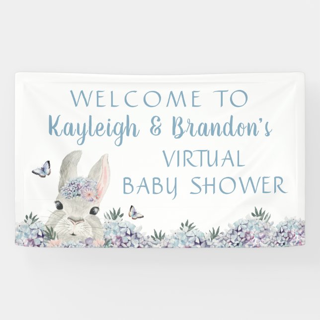 Lona Bienvenida Baby Shower virtual de Conejo de Agua C (Horizontal)