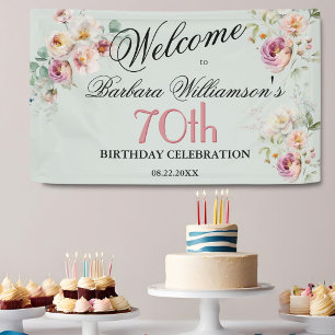 Lona Bienvenida Banner Acuarela Floral 70 Cumpleaños