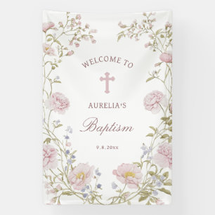 Lona Bienvenida Bautizo Marco Floral Rubor