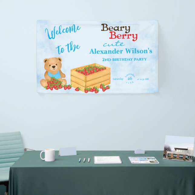 Lona Bienvenida Beary Berry Cute Blue Strawberry Cub (Feria)