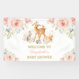 Lona Bienvenida Bebé Conejo Ciervo Floral Rosa Rubor
