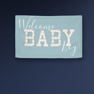 Lona Bienvenida Bebé Marqués Carta Estilo Azul