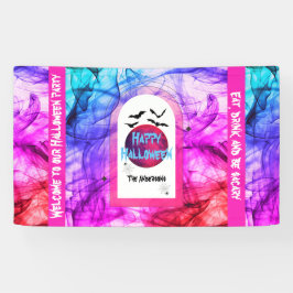 Lona Bienvenida Black Purple Full Moon Bats Happy Hallo