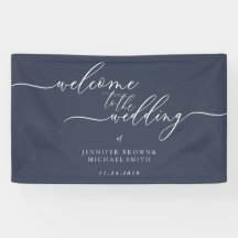 Bienvenida boda caligrafía romántica simple marina