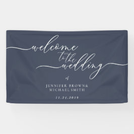 Lona Bienvenida boda caligrafía romántica simple marina