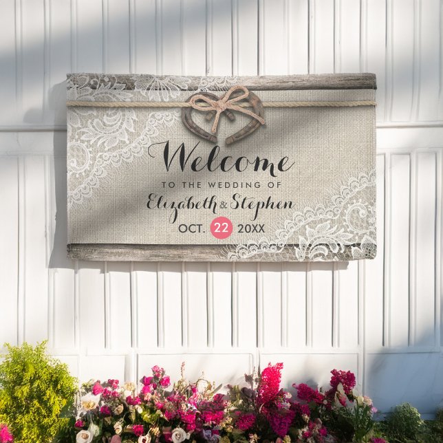 Lona Bienvenida Boda de Burlap Lace de Rustic Wood Hors (Subido por el creador)