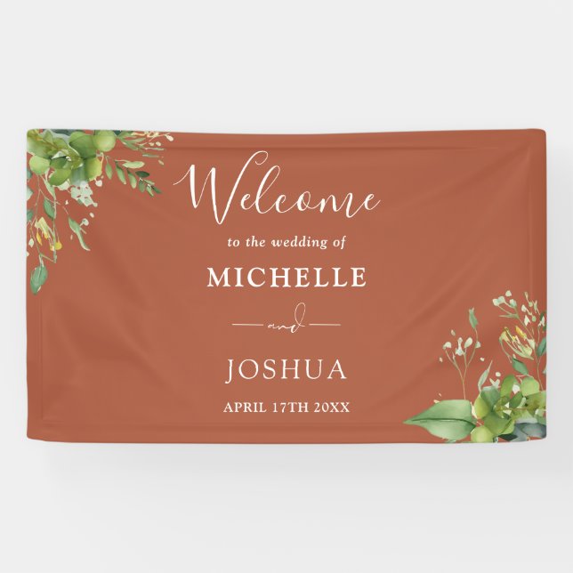 Lona Bienvenida Boda de Verenergia Floral Terracotta (Horizontal)