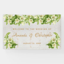Bienvenida Boda Floral White Lilies Marble Script