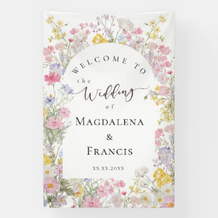 Lona bienvenida boda flores silvestres