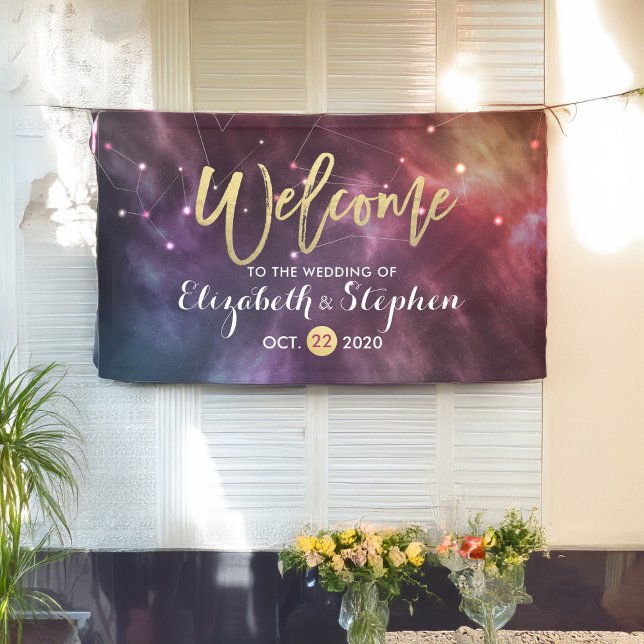 Lona Bienvenida boda Galaxy Stars Nebula Constellations (Subido por el creador)