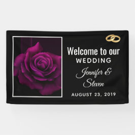 Lona Bienvenida Boda gótico morado-rojo de flores de ro