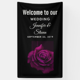 Lona Bienvenida Boda gótico morado-rojo de flores de ro