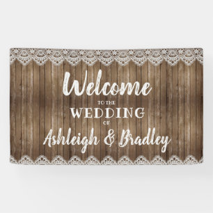 Lona Bienvenida Boda Rustic Wood Lace