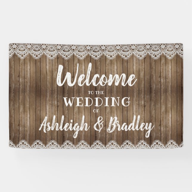 Lona Bienvenida Boda Rustic Wood Lace (Horizontal)