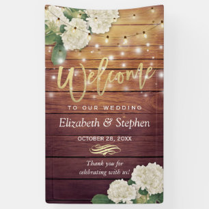 Lona Bienvenida Boda Rústico Floral String Lights