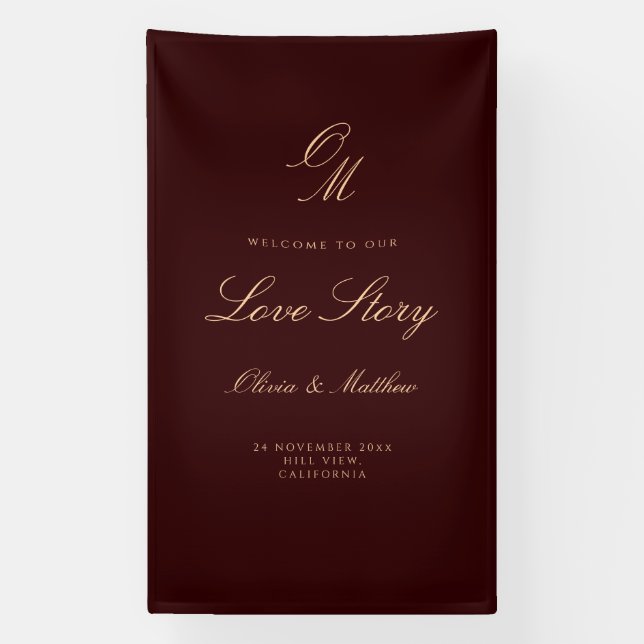 Lona Bienvenida boda vino profundo (Vertical)