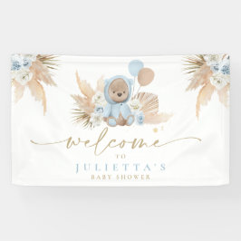Lona Bienvenida Boho Teddy Bear Baby Shower Boy Blue Be