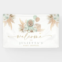 Bienvenida Boho Teddy Bear Baby Shower Green Bear