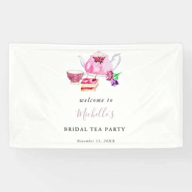 Lona Bienvenida Bridal Shower Tea Fiesta color de agua  (Horizontal)