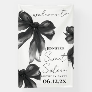Lona Bienvenida Coquette Black Bow Script Fiesta Sweet