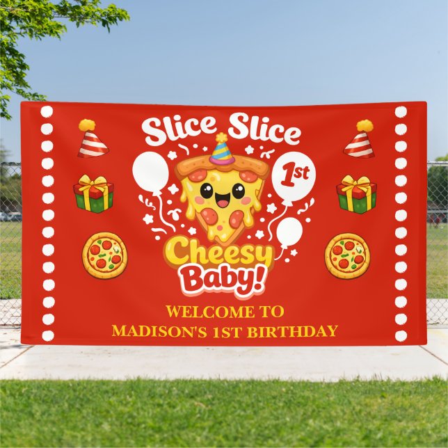 Lona Bienvenida Cumpleaños 1º Slice Slice Pizza Bebé Qu (Afuera)