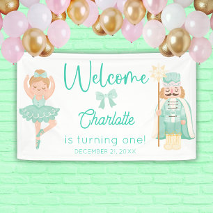 Lona Bienvenida Cumpleaños Bailarina Cascanueces Menta