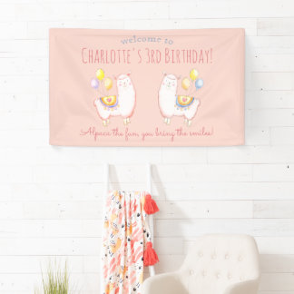 Lona Bienvenida Cumpleaños Infantil Alpaca con Globo Ro