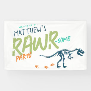 Lona Bienvenida Cumpleaños Infantil Niño T-Rex Dinosaur