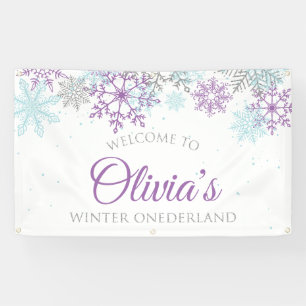 Lona Bienvenida Cumpleaños Invierno Onederland Púrpura 