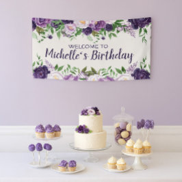 Lona Bienvenida Cumpleaños Mujer Peonías Purpura Floral