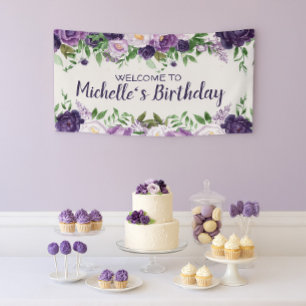 Lona Bienvenida Cumpleaños Mujer Peonías Purpura Floral