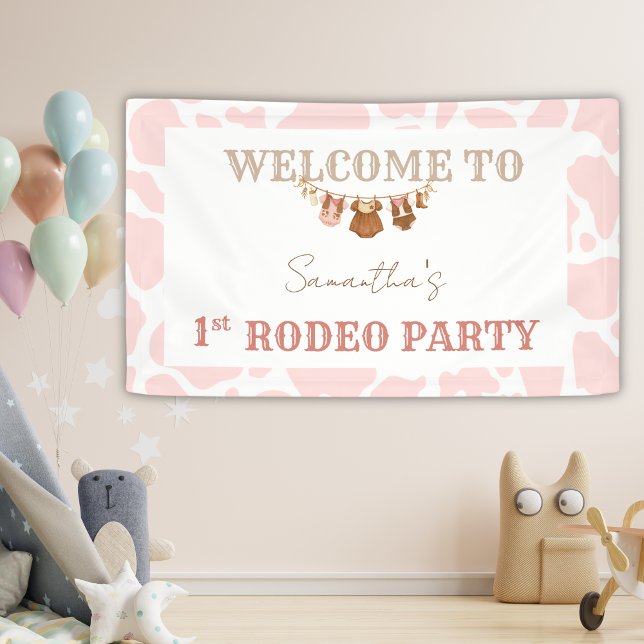 Lona Bienvenida Cumpleaños Vaquera Occidental Rodeo Ros (1st Rodeo Birthday Party Banner)