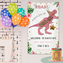 Lona Bienvenida de 3 cumpleaños de dinosaurios triples