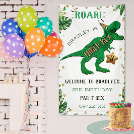 Lona Bienvenida de 3 cumpleaños de dinosaurios triples