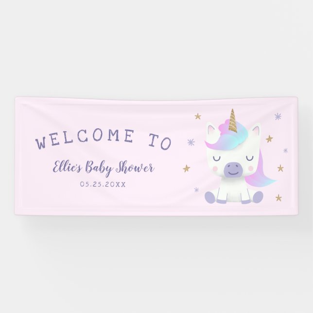 Lona Bienvenida de Baby Shower de Cute Unicorn (Horizontal)