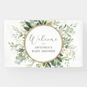 Lona Bienvenida de Baby Shower Neutral Sage Greenery Go