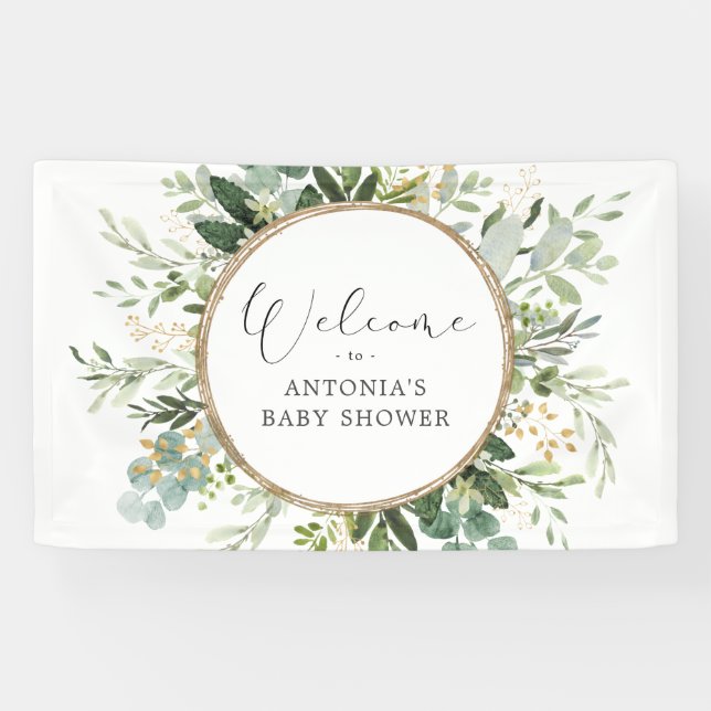Lona Bienvenida de Baby Shower Neutral Sage Greenery Go (Horizontal)