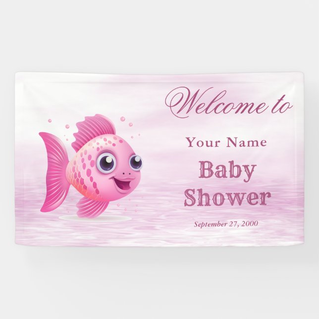 Lona Bienvenida de Baby Shower para peces rosados (Horizontal)