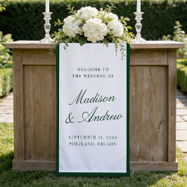 Lona Bienvenida de Boda con Borde Verde Moderno