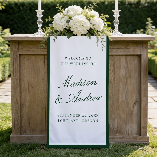 Lona Bienvenida de Boda con Borde Verde Moderno (Subido por el creador)