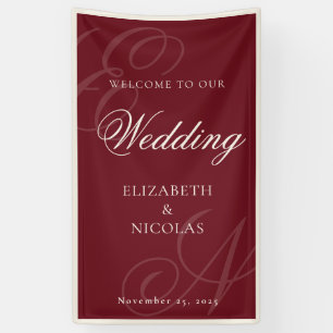 Lona Bienvenida de boda con caligrafía de monograma de