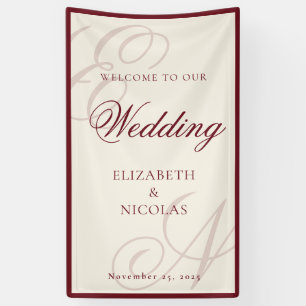 Lona Bienvenida de boda con caligrafía de monograma de