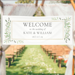 Lona Bienvenida de boda con follaje de vegetación moder