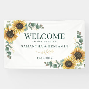 Lona Bienvenida de Boda con Letra de Flores de Girasol