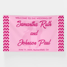 Lona Bienvenida de boda con raya de chevron rosa modern